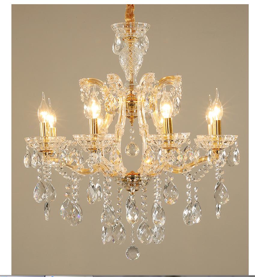 Modernist Candlestick Ceiling Chandelier Clear Crystal Glass 6/8 Bulbs Dining Room Pendant Lamp in Gold