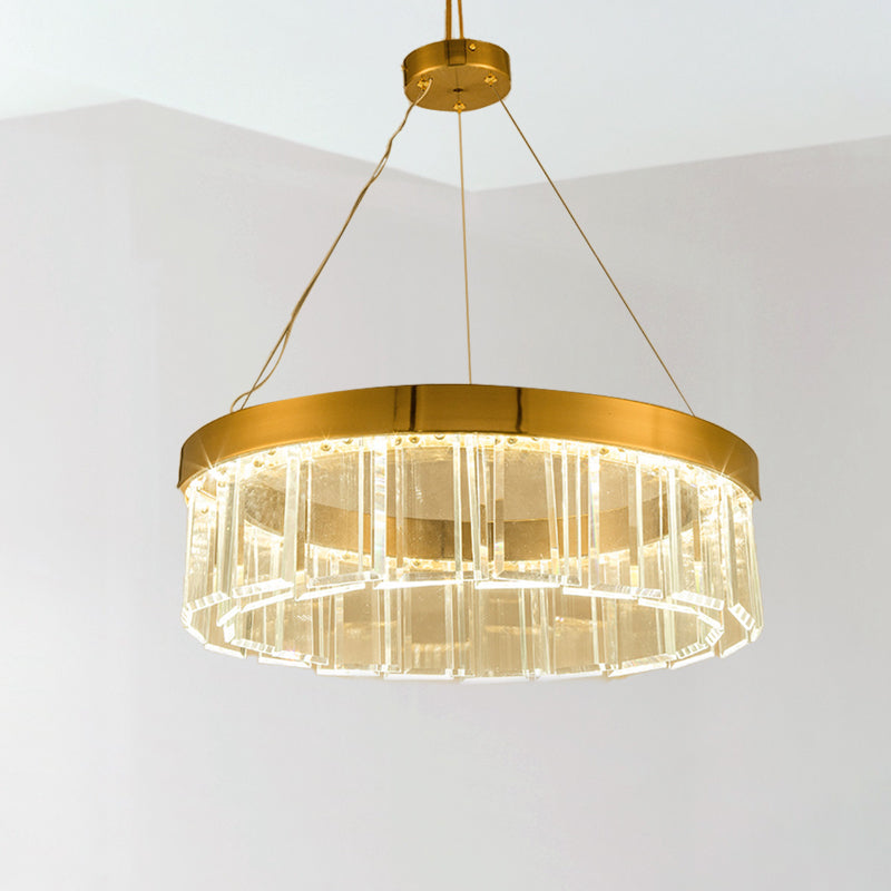 Crystal Panel Round Chandelier Lighting Postmodern Brass LED Suspension Light Fixture