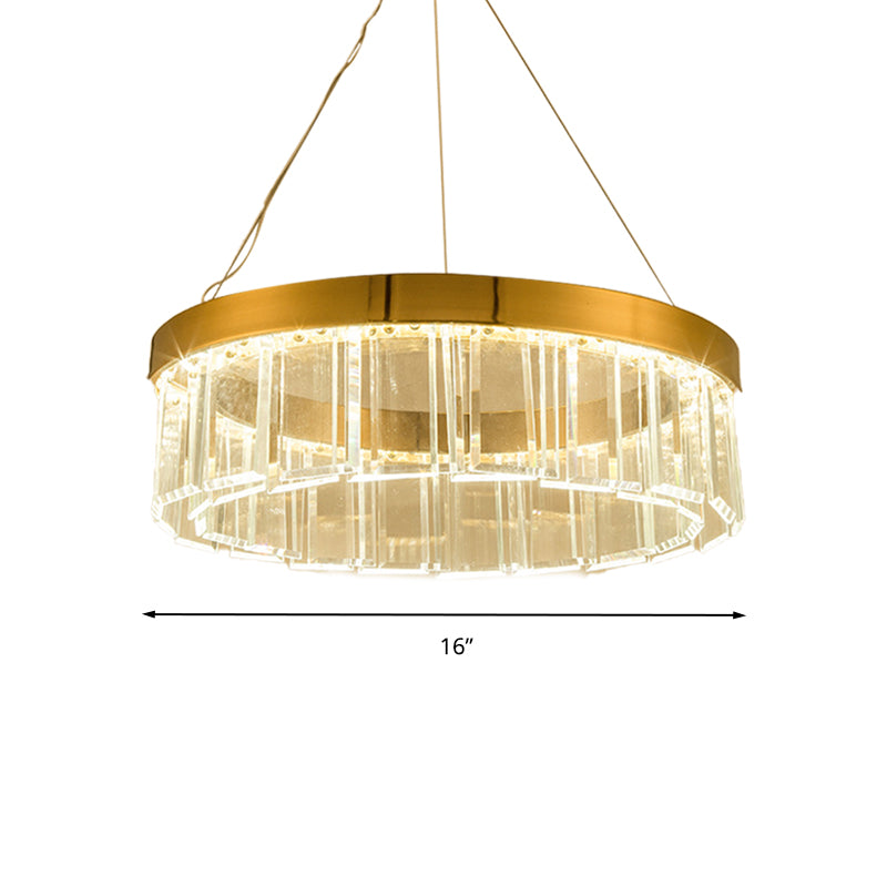 Crystal Panel Round Chandelier Lighting Postmodern Brass LED Suspension Light Fixture