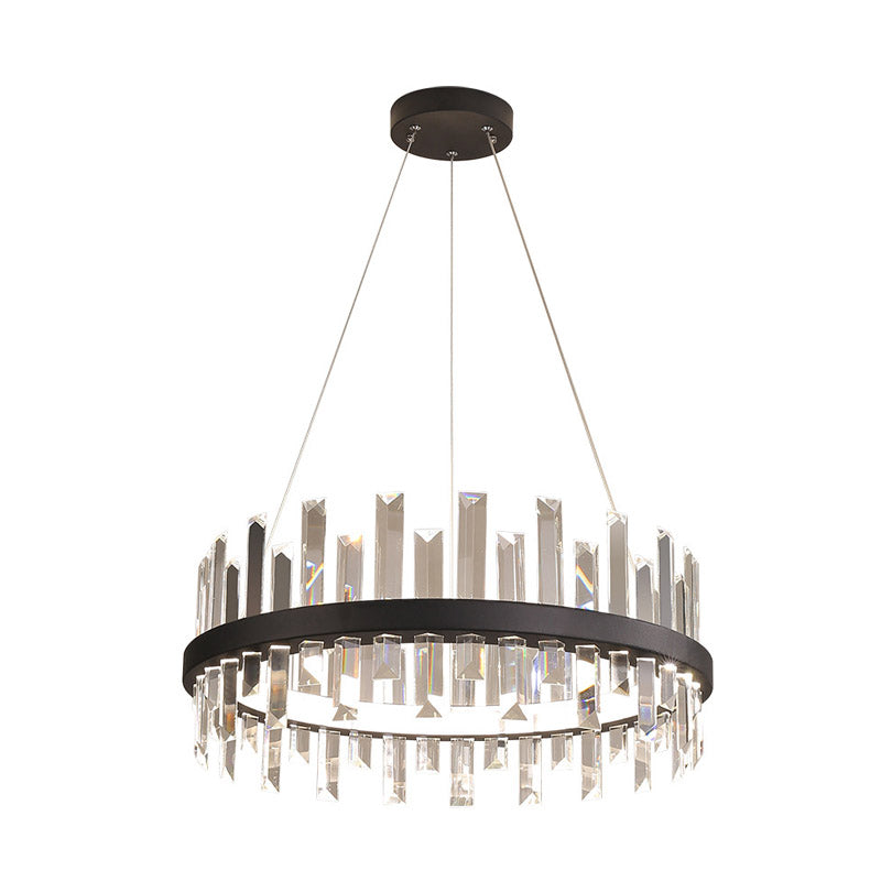 Plafond pendentif circulaire Light moderne lampe à lustre LED Crystal Black / Blanche à la lumière chaude, 23,5 "/31,5" de largeur