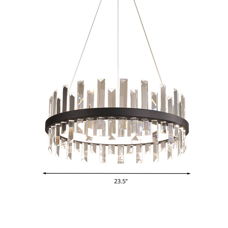 Plafond pendentif circulaire Light moderne lampe à lustre LED Crystal Black / Blanche à la lumière chaude, 23,5 "/31,5" de largeur