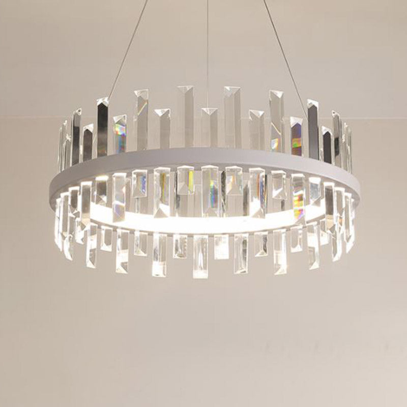 Plafond pendentif circulaire Light moderne lampe à lustre LED Crystal Black / Blanche à la lumière chaude, 23,5 "/31,5" de largeur