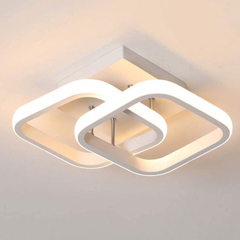 Square Semi Flush Mount Light 1 Light Aluminium Minimaliste à chasse d'eau Light Plafond pour chambre à coucher