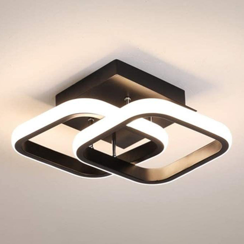 Square Semi Flush Mount Light 1 Light Aluminum Minimalist Flush Mount Ceiling Light for Bedroom