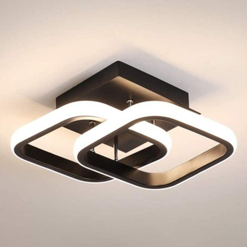 Square Semi Flush Mount Light 1 Light Aluminium Minimaliste à chasse d'eau Light Plafond pour chambre à coucher