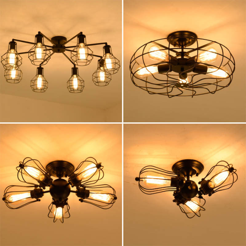 Industrial Starburst semi Flush Mount Light Metal Metal Semi Flush Lighttures pour chambre de salon