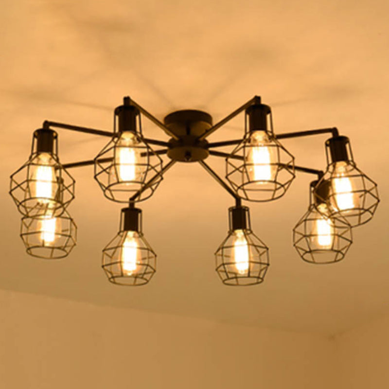 Starburst industrial Semi Flush Monte Light Metal Semi Flush Lights para dormitorio de sala de estar