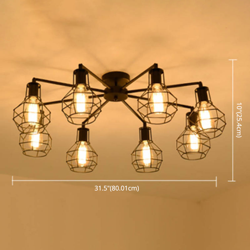 Industrielle Starburst Semi Flush Mount Light Metal Semi Flush Leuchten für Wohnzimmer Schlafzimmer