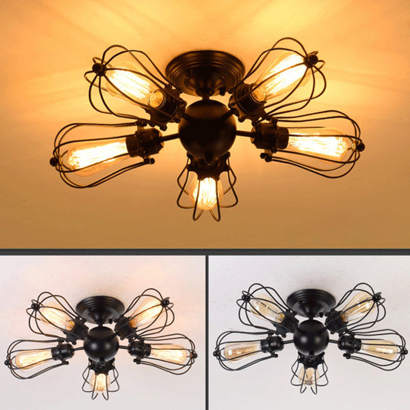 Industrial Starburst semi Flush Mount Light Metal Metal Semi Flush Lighttures pour chambre de salon