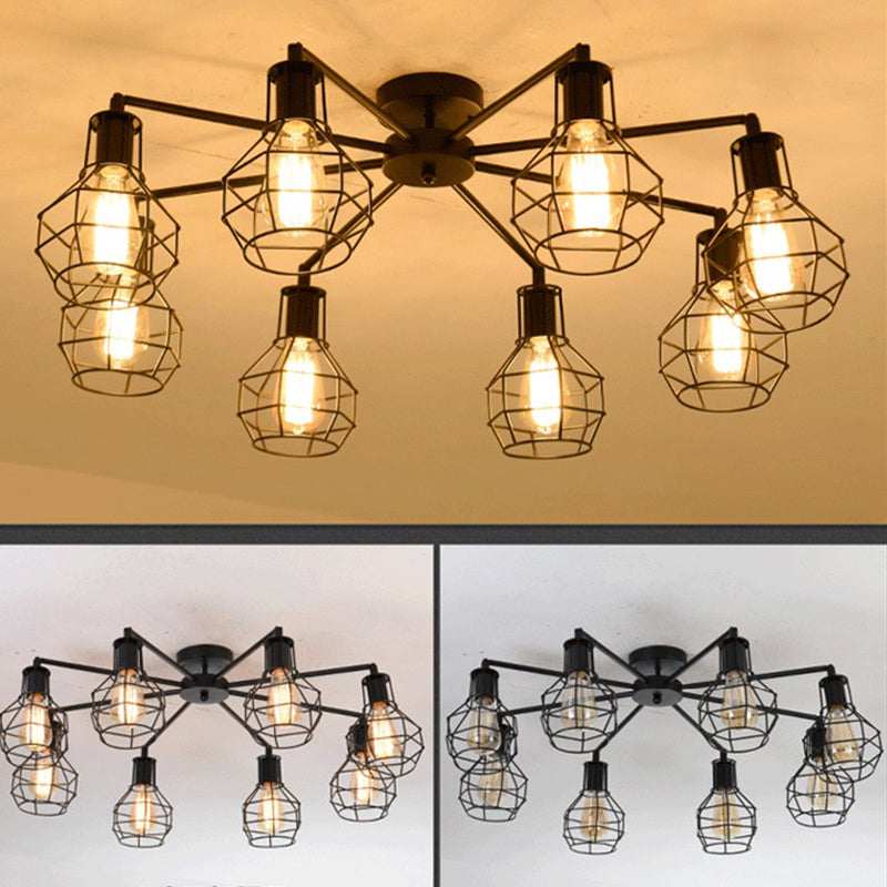 Industrial Starburst semi Flush Mount Light Metal Metal Semi Flush Lighttures pour chambre de salon