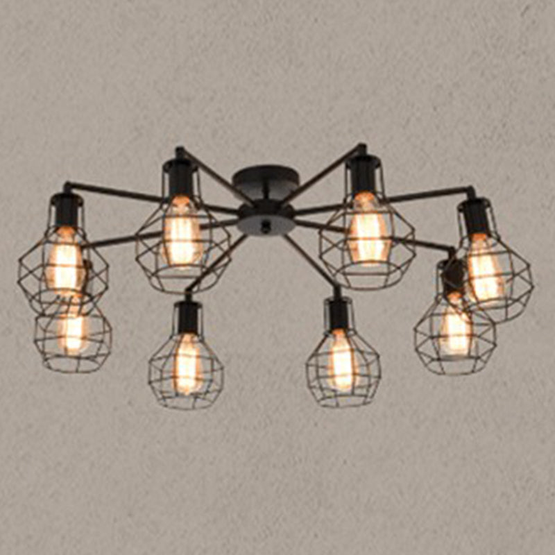 Industrial Starburst semi Flush Mount Light Metal Metal Semi Flush Lighttures pour chambre de salon