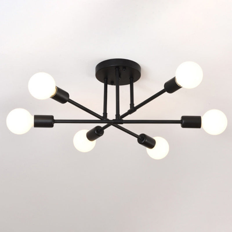 Bare Bulb Modern Minimalist Ceiling Lamp Multi-lights Metal Semi Flush-mount Light for Restaurants Coffee shop