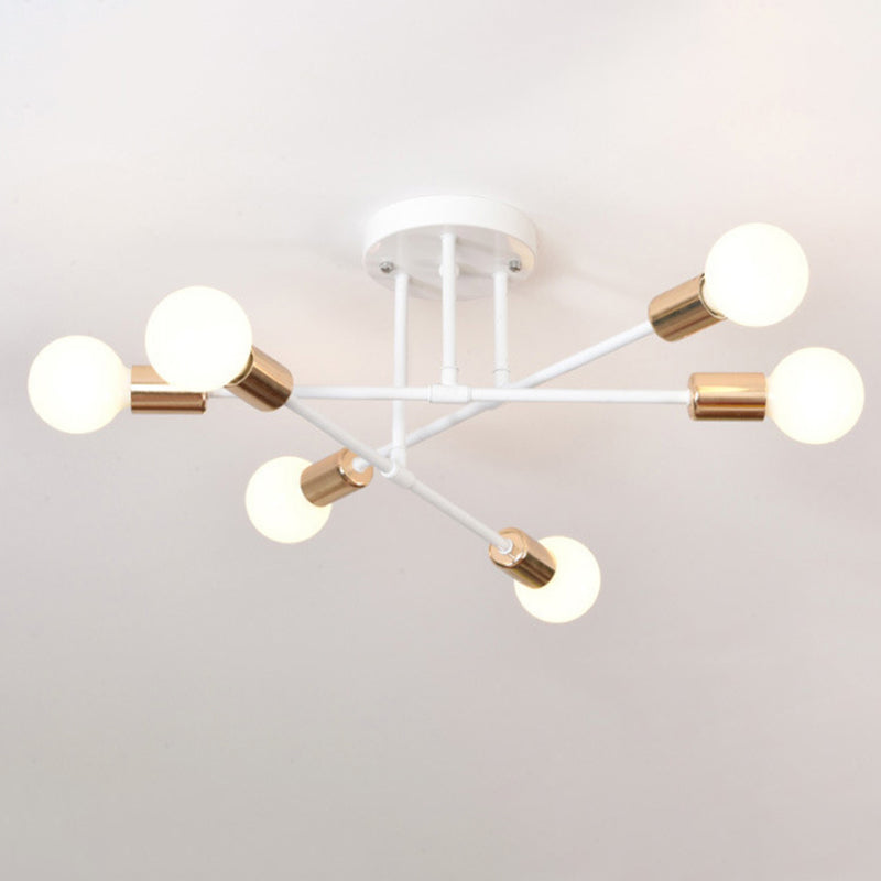 Bare Bulb Modern Minimalist Ceiling Lamp Multi-lights Metal Semi Flush-mount Light for Restaurants Coffee shop