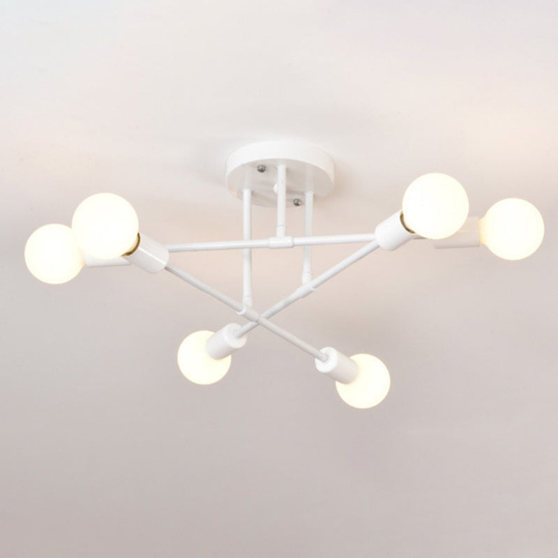 Bare Bulb Modern Minimalist Ceiling Lamp Multi-lights Metal Semi Flush-mount Light for Restaurants Coffee shop