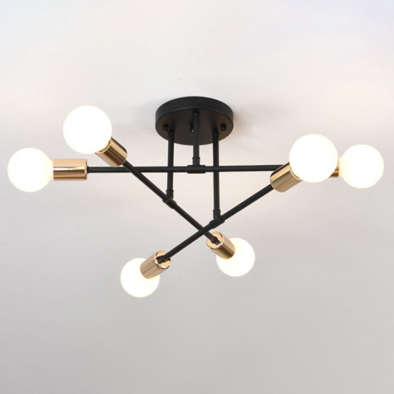 Bare Bulb Modern Minimalist Ceiling Lamp Multi-lights Metal Semi Flush-mount Light for Restaurants Coffee shop