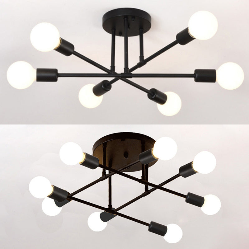 Bare Bulb Modern Minimalist Ceiling Lamp Multi-lights Metal Semi Flush-mount Light for Restaurants Coffee shop