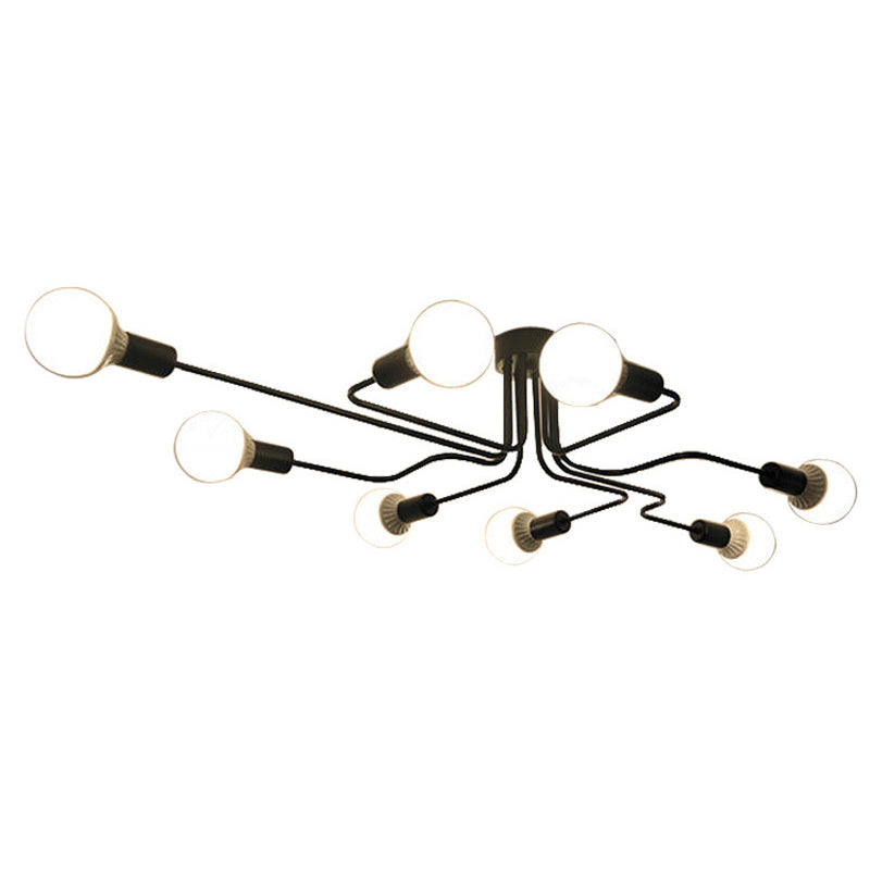 Industrial Style Ceiling Light with Iron Bend Arm Design Open Bulb Retro Suspension Lighting Fixture in Black