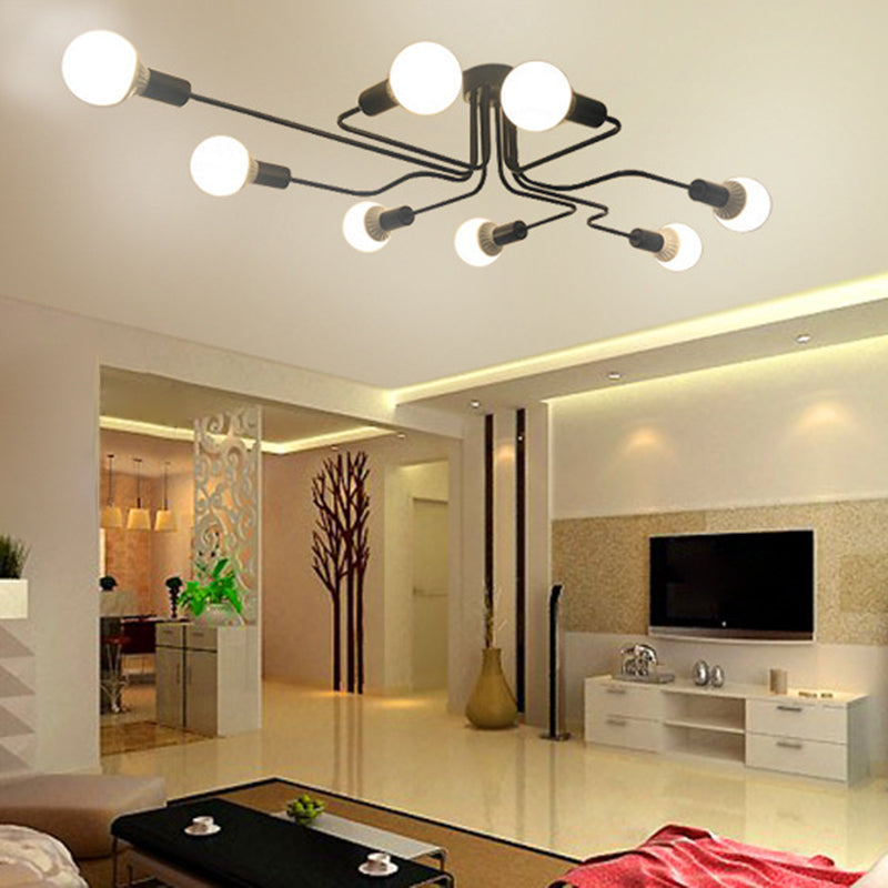 Modern Exposed Bulb Semi Flush Mount Ceiling Fixture Metal Semi Flush Mount Lighting for Living Room