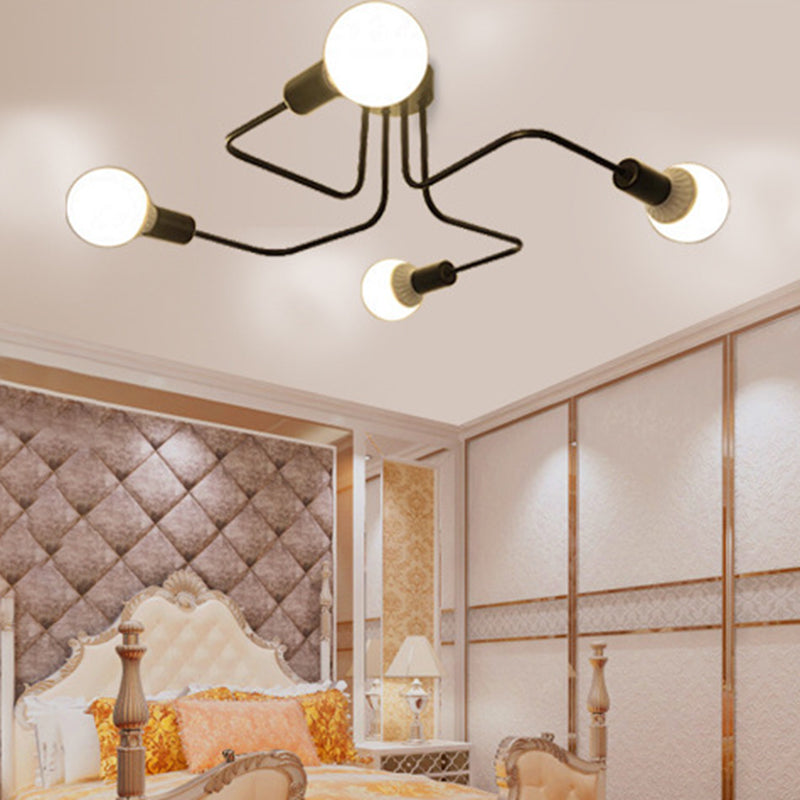 Moderne exponierte Glühbirne Halbblätterungsmontage Deckenleuchte Metall Semi Flush Mount Leuchte für Wohnzimmer