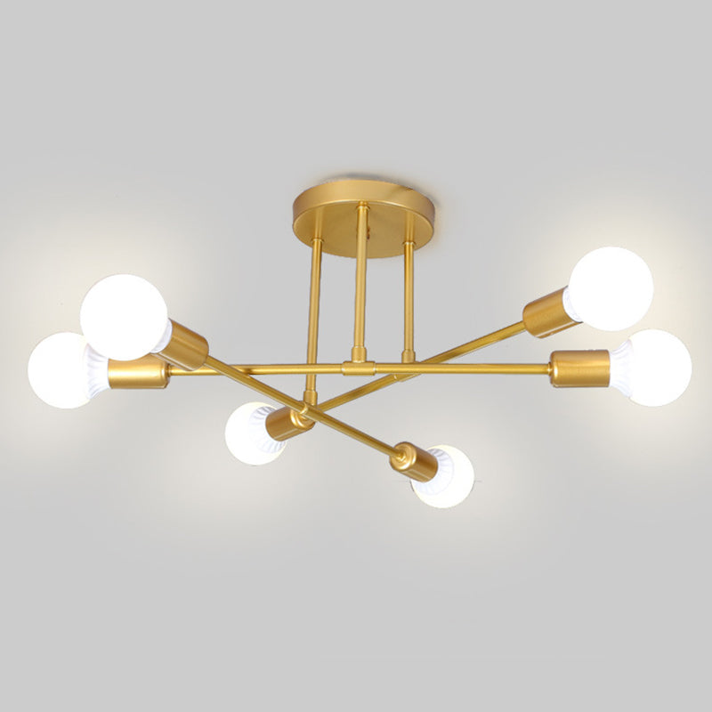 Modern Exposed Bulb Semi Flush Ceiling Lights Metal Semi Flush Mount Chandelier for Living Room