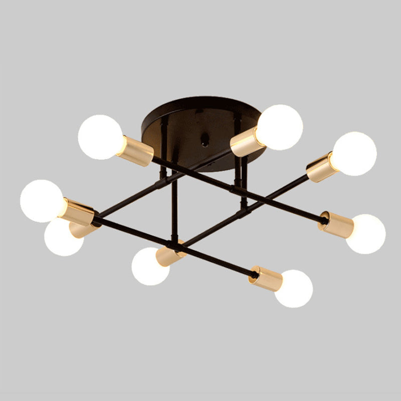 Modern blootgestelde bol semi -spoelplafondverlichting metaal semi -spoeling mount kroonluchter voor woonkamer