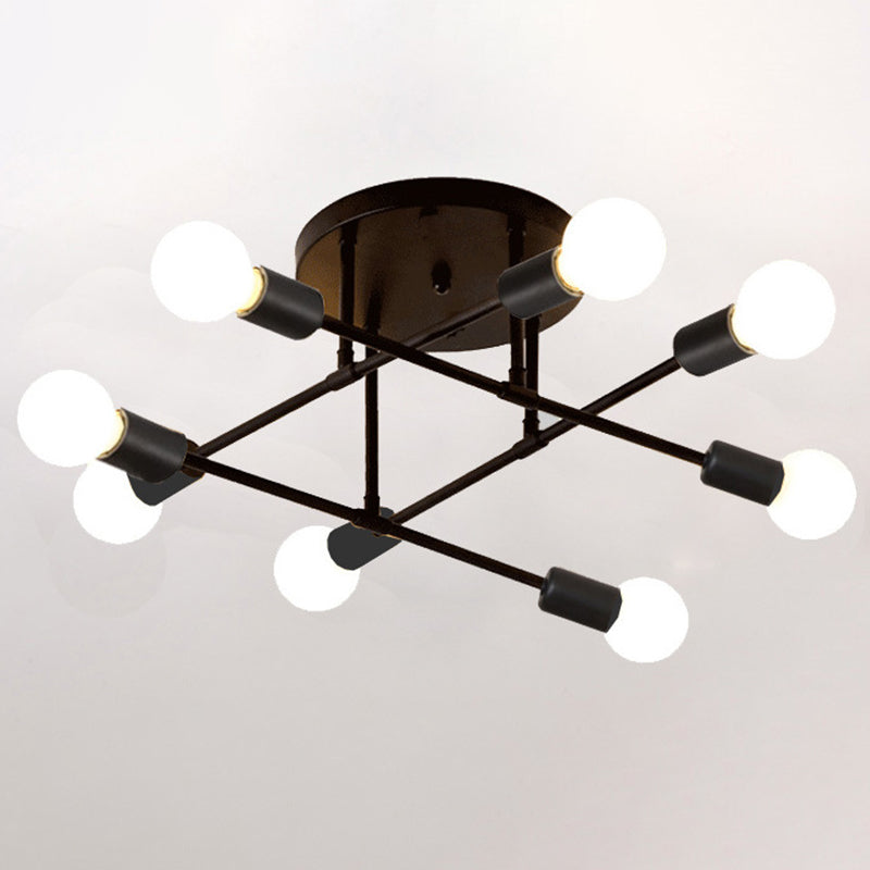 Modern blootgestelde bol semi -spoelplafondverlichting metaal semi -spoeling mount kroonluchter voor woonkamer