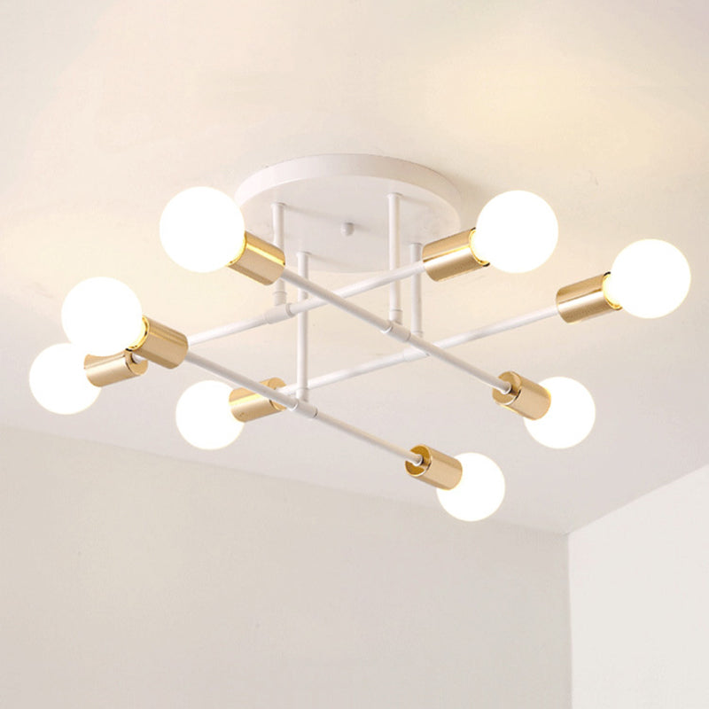 Modern Exposed Bulb Semi Flush Ceiling Lights Metal Semi Flush Mount Chandelier for Living Room