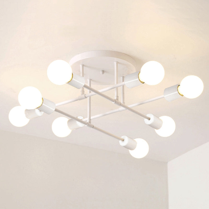 Modern Exposed Bulb Semi Flush Ceiling Lights Metal Semi Flush Mount Chandelier for Living Room