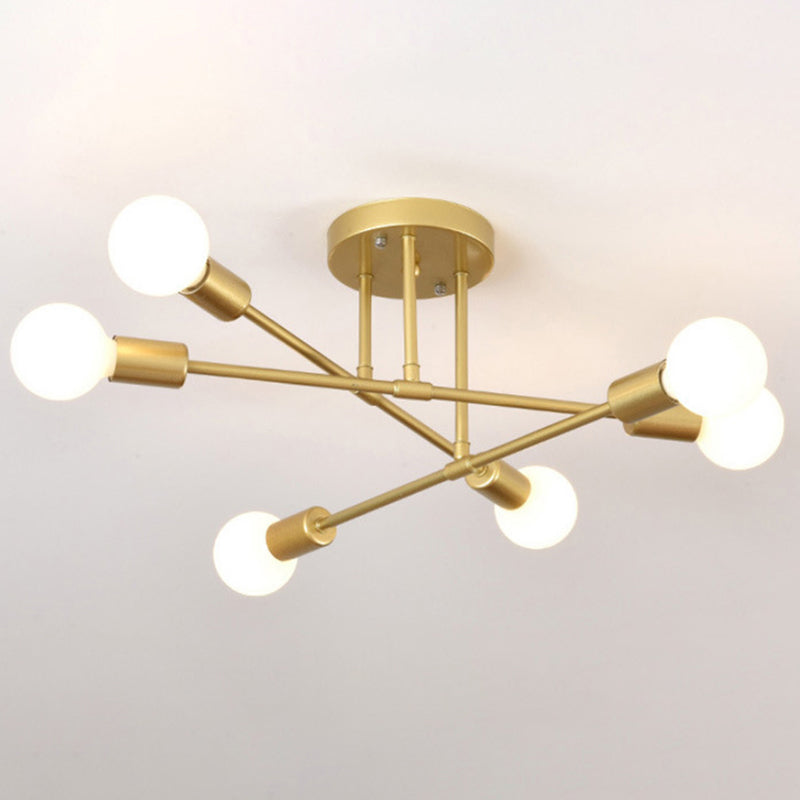 Modern blootgestelde bol semi -spoelplafondverlichting metaal semi -spoeling mount kroonluchter voor woonkamer