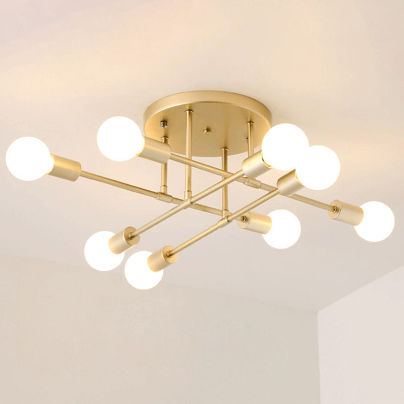 Modern Exposed Bulb Semi Flush Ceiling Lights Metal Semi Flush Mount Chandelier for Living Room