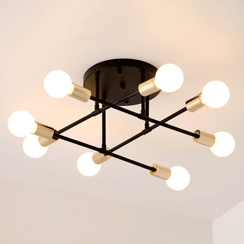 Modern Exposed Bulb Semi Flush Ceiling Lights Metal Semi Flush Mount Chandelier for Living Room