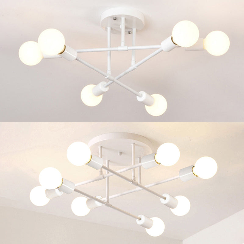 Modern Exposed Bulb Semi Flush Ceiling Lights Metal Semi Flush Mount Chandelier for Living Room