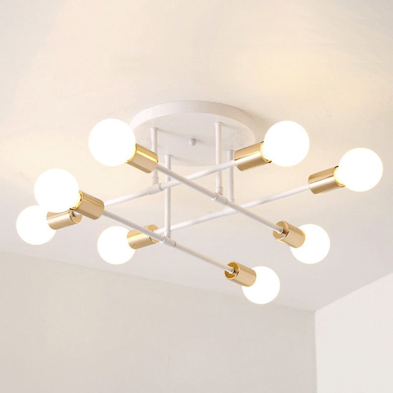 Modern Exposed Bulb Semi Flush Ceiling Lights Metal Semi Flush Mount Chandelier for Living Room