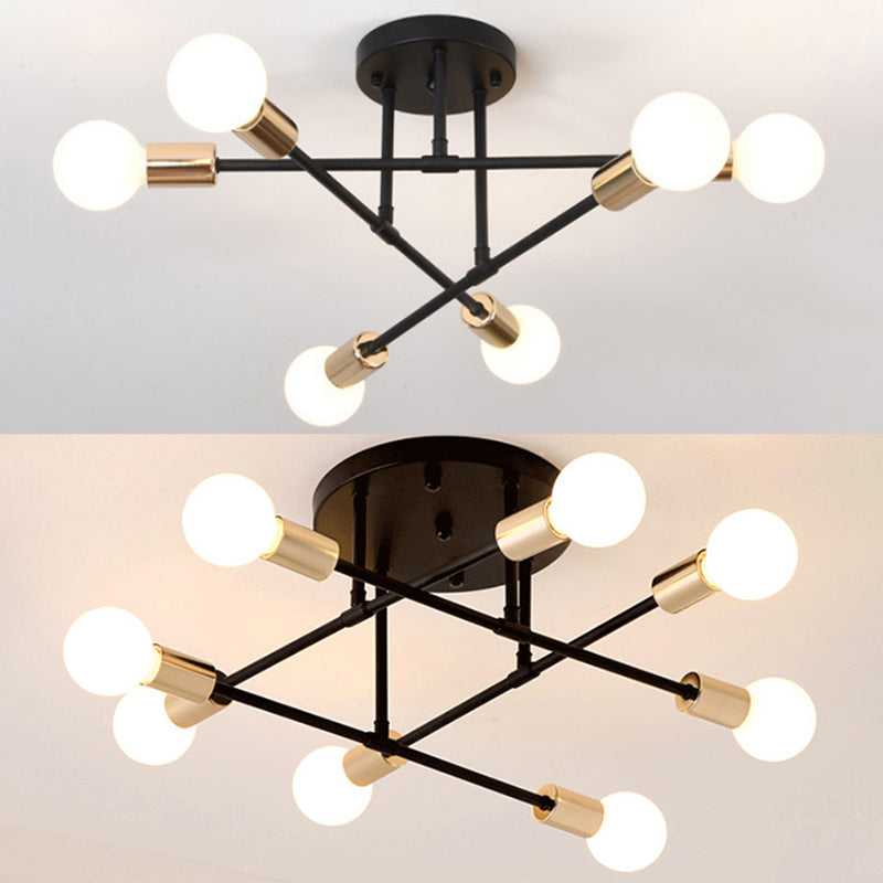 Modern blootgestelde bol semi -spoelplafondverlichting metaal semi -spoeling mount kroonluchter voor woonkamer