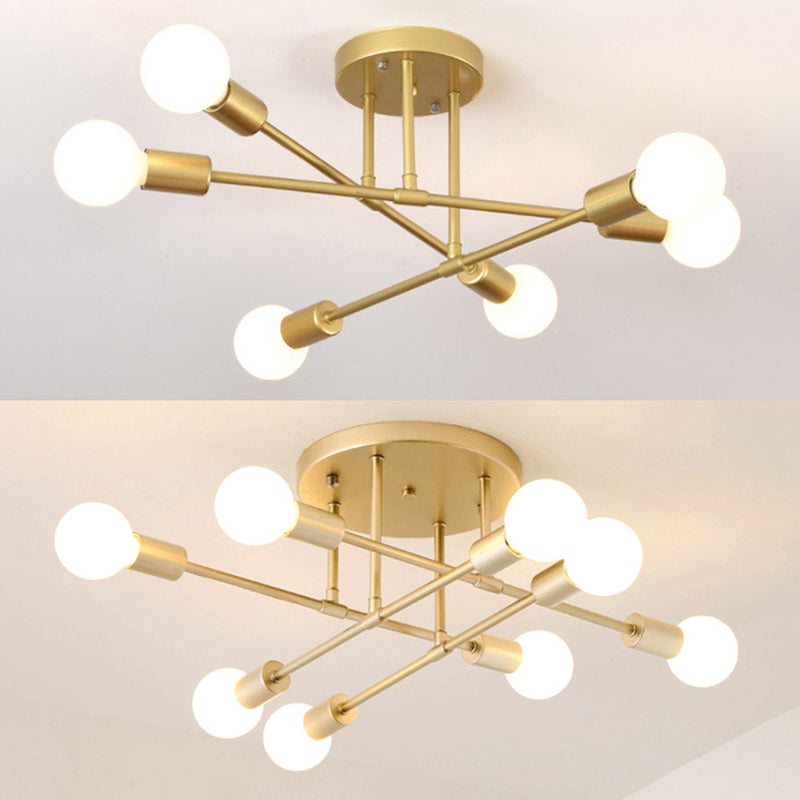 Modern blootgestelde bol semi -spoelplafondverlichting metaal semi -spoeling mount kroonluchter voor woonkamer