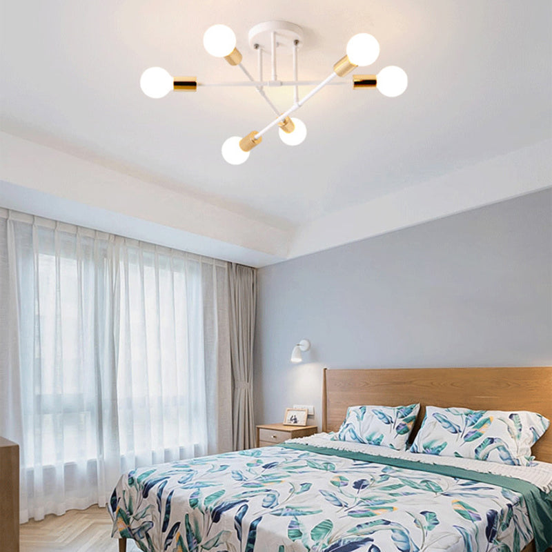 Modern Exposed Bulb Semi Flush Ceiling Lights Metal Semi Flush Mount Chandelier for Living Room