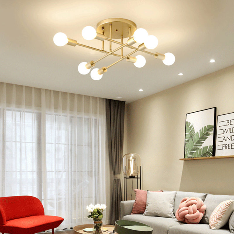 Modern Exposed Bulb Semi Flush Ceiling Lights Metal Semi Flush Mount Chandelier for Living Room