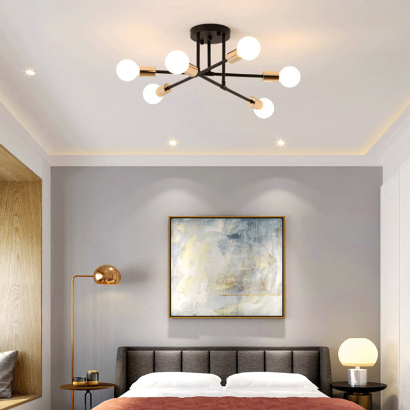 Bulbe exposé moderne Semi Flush Lights Metal Semi Flush Flush Mount Chandelier pour le salon