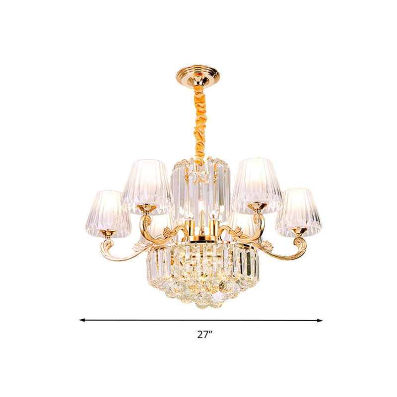 Empire Shape Suspension Light Postmodern Tri-Sided Crystal Rod 6/8/10 Heads Gold Pendant Chandelier