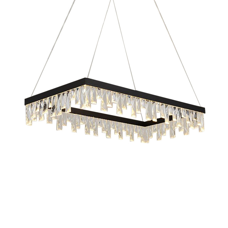 Rectangle Hanging Light Modern Crystal Block 16"/23.5" Wide LED Black Chandelier Lighting