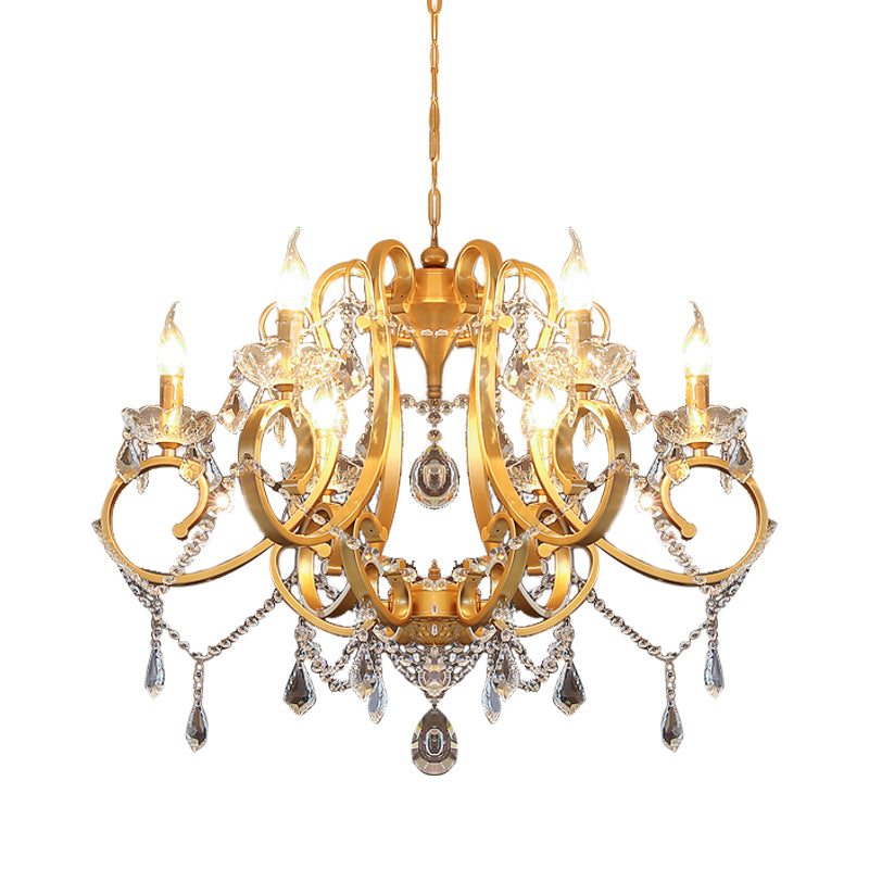 Candle Dining Room Pendant Ceiling Light Crystal Drop 6 Heads Postmodern Chandelier Lamp in Brass