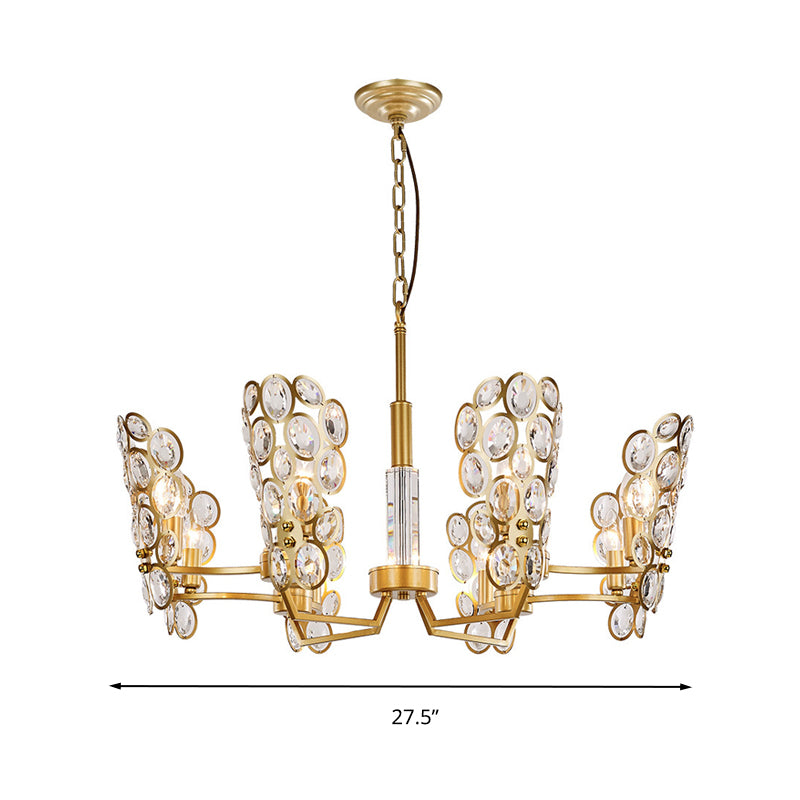 Brass Candelabra Suspension Pendant Postmodern 6 Heads Crystal Encrusted Ceiling Chandelier