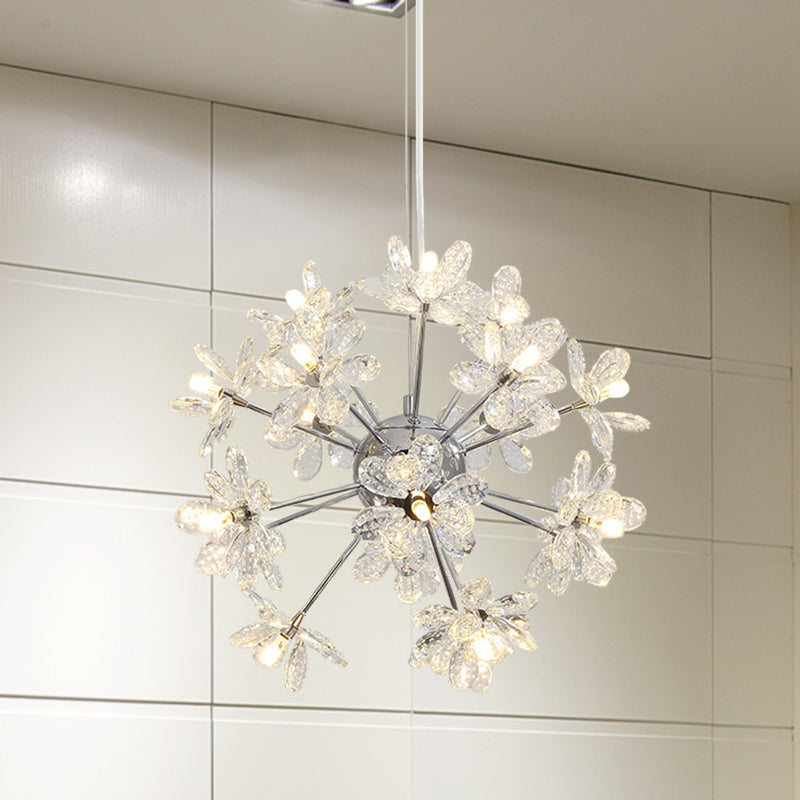 Starburst Ceiling Light Fixture Contemporary Crystal 18/24/32 Heads Chrome/Gold Chandelier Pendant Light, 18"/19.5"/23" Wide