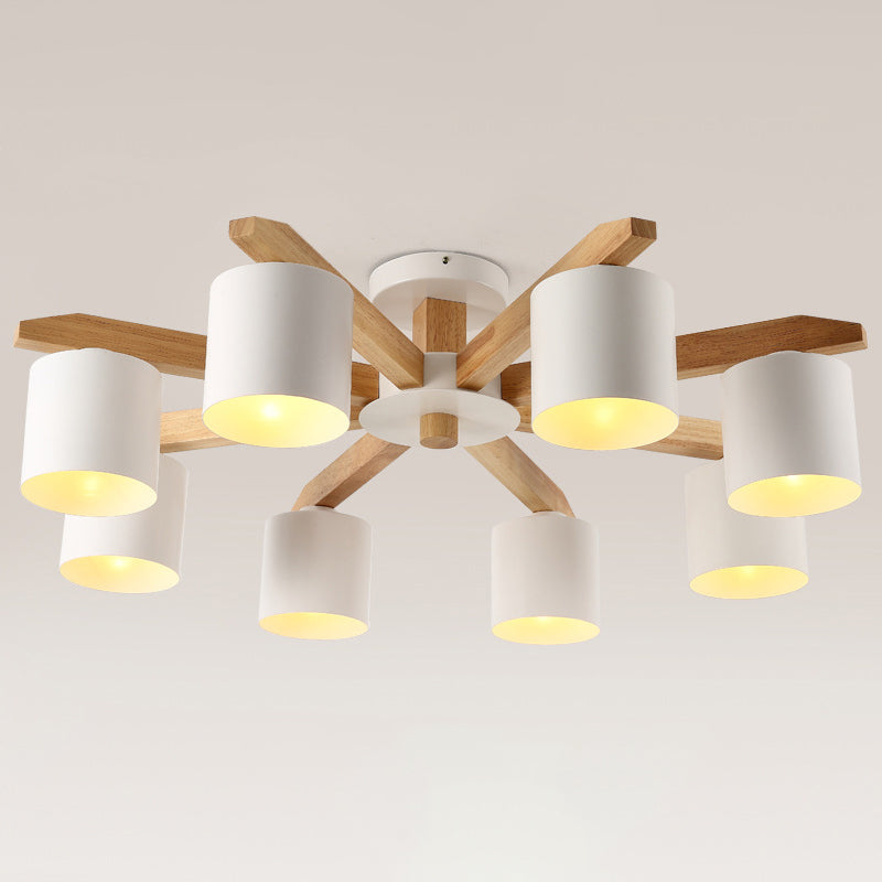 Wooden Cylinder Semi Flush Mount Lighting Modern White Semi Flush Ceiling Light Fixture