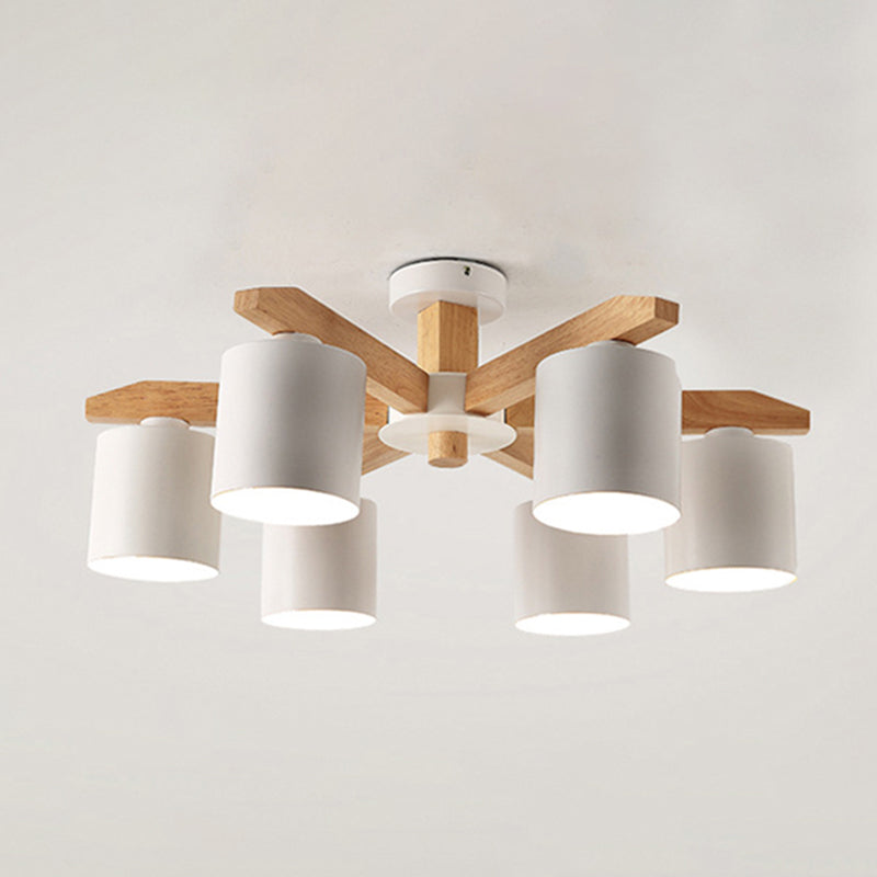 Wooden Cylinder Semi Flush Mount Lighting Modern White Semi Flush Ceiling Light Fixture