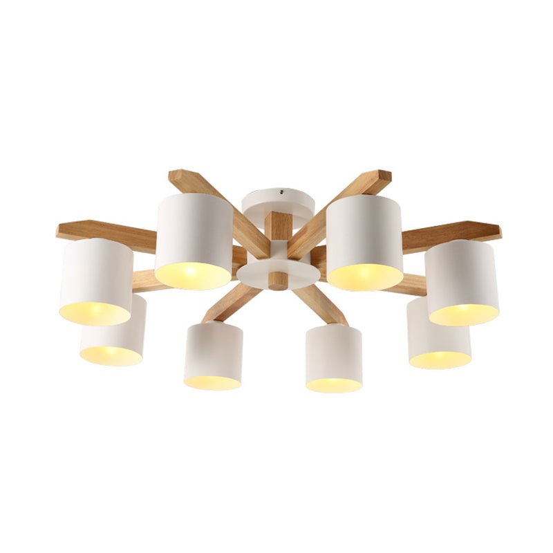 Wooden Cylinder Semi Flush Mount Lighting Modern White Semi Flush Ceiling Light Fixture