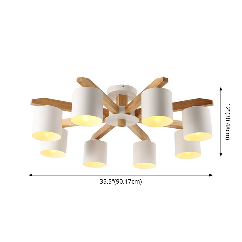 Wooden Cylinder Semi Flush Mount Lighting Modern White Semi Flush Ceiling Light Fixture