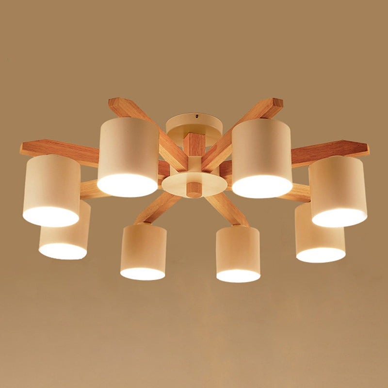 Wooden Cylinder Semi Flush Mount Lighting Modern White Semi Flush Ceiling Light Fixture