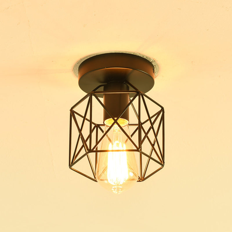 Retro Industrial Style Single Fer Cage Plafond Plafon