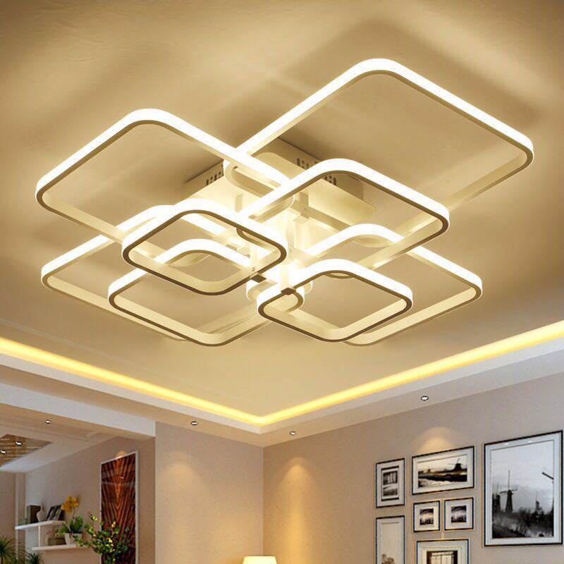 Squared Semi Flush Mount Light Fixture Modern Acrylic Ceiling Mount Chandelier for Living Room